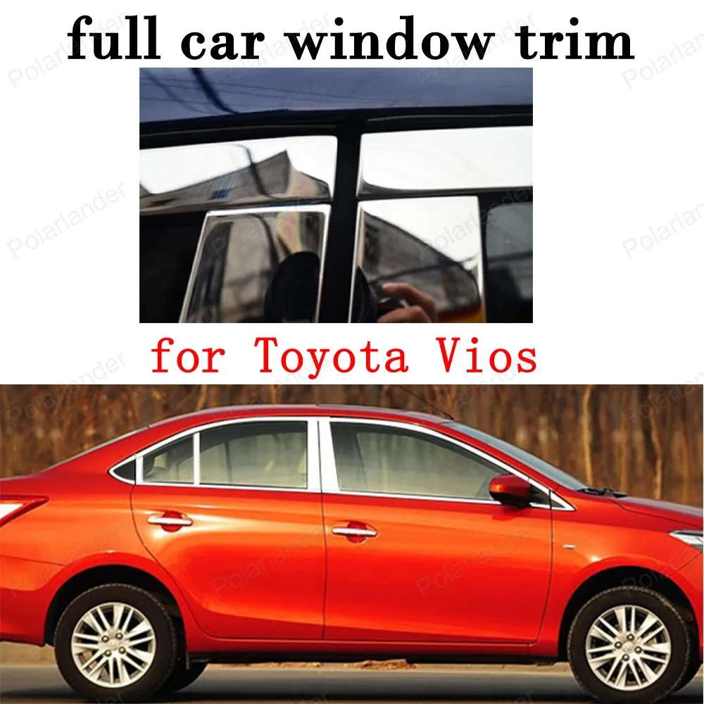 

Автомобильные Внешние аксессуары, полная оконная отделка для Toyota Vios Декоративные полосы из нержавеющей стали с колонкой