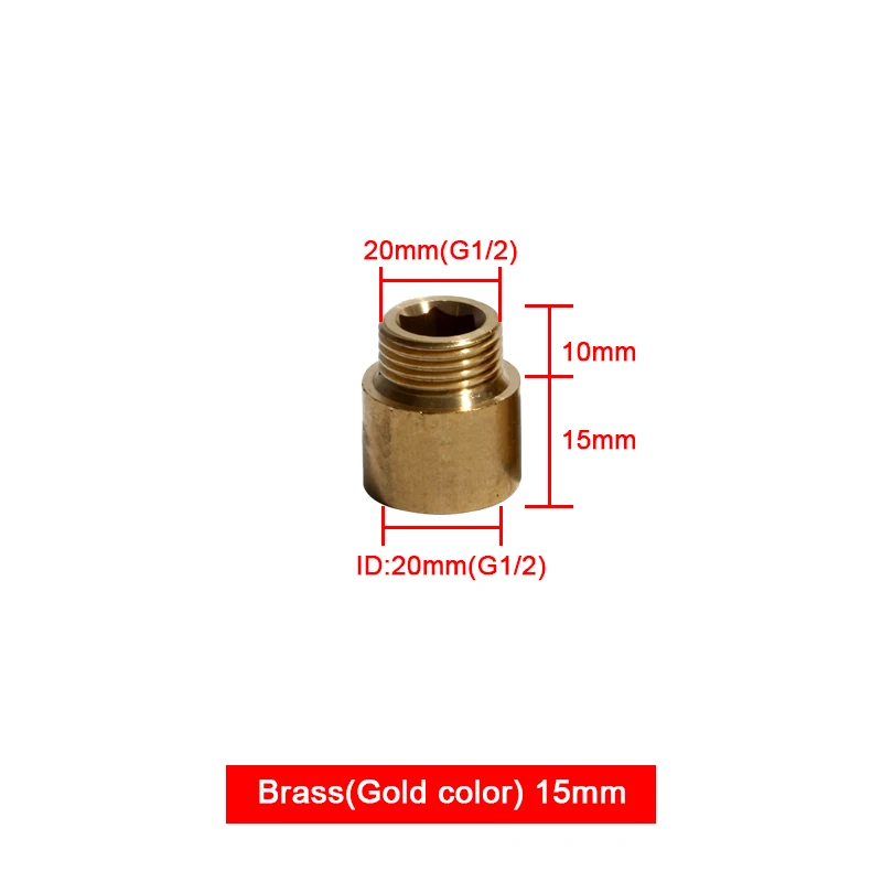 Gold brass 15mm Удлинительный фитинг 20 мм Наружная резьба 1/2 ''соединение водопроводных труб фитинг 10/15/20/30/40/50 мм удлинить латунный фитинг - Цвет: Gold brass 15mm