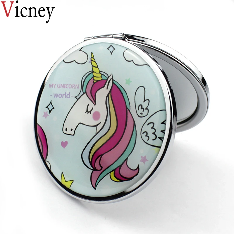 Vicney Портативное двухстороннее складное зеркало милый пигмент Unicorn с зеркальным