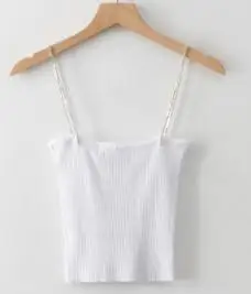white tops SheMujerSky женский укороченный топ на бретельках, металлические стразы, цепочка, трикотажные топы, сексуальный тонкий белый укороченный топ - Цвет: white tops