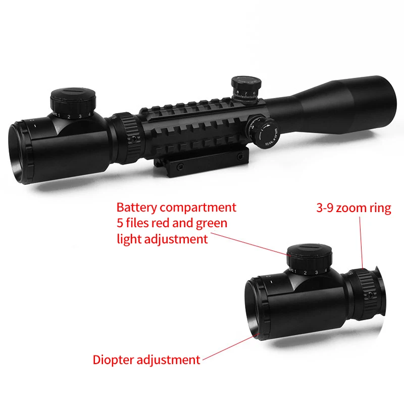 BIJIA C3-9X40EG с подсветкой Красный Зеленый дальномер Сетка прицел Tripe Picatinny 20 мм Rail Охота страйкбол прицел
