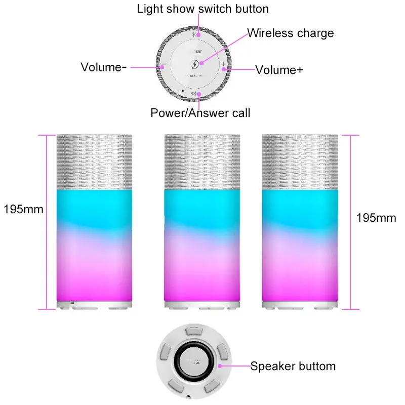 Twinbuys A6 Портативный Bluetooth Lightshow музыка Динамик Красочные 360 Hi Fi стерео IPX5