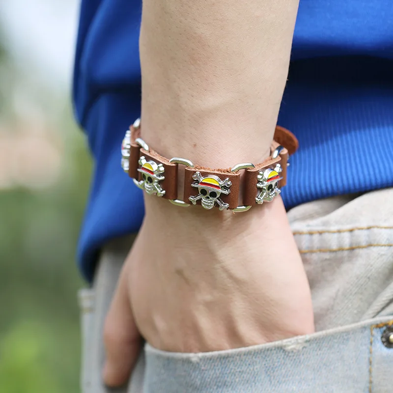Кожаный браслет в стиле аниме панк пират скелетоны мужские украшения calaveras с