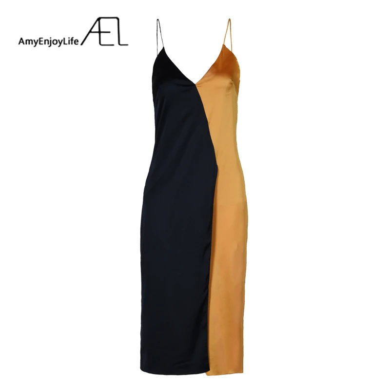 AEL модное сатиновое женское платье на бретельках 2018 Robe Femme Sexy Casual Clothing|Женские