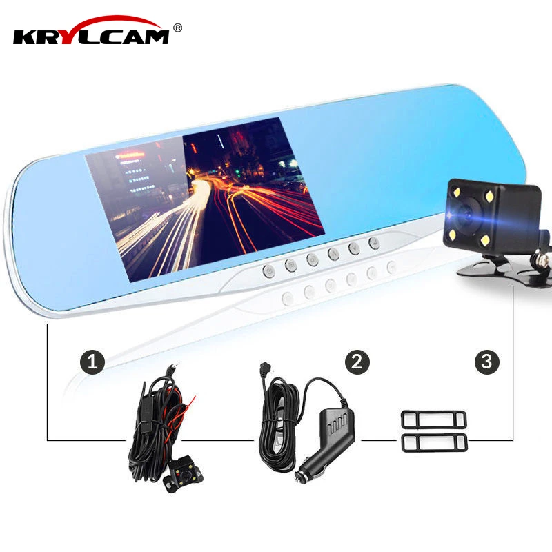 Krylcam Автомобильная камера зеркало заднего вида DVR двойной объектив цифровой