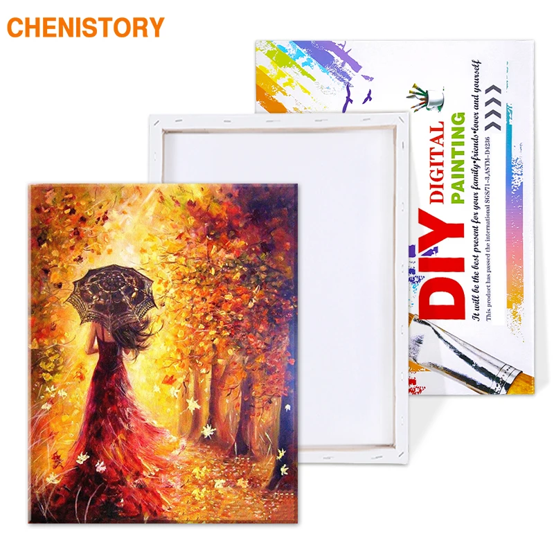 CHENISTORY красивый женский осенний пейзаж DIY Набор для рисования по номерам Раскраска по номерам Современная Настенная картина подарок