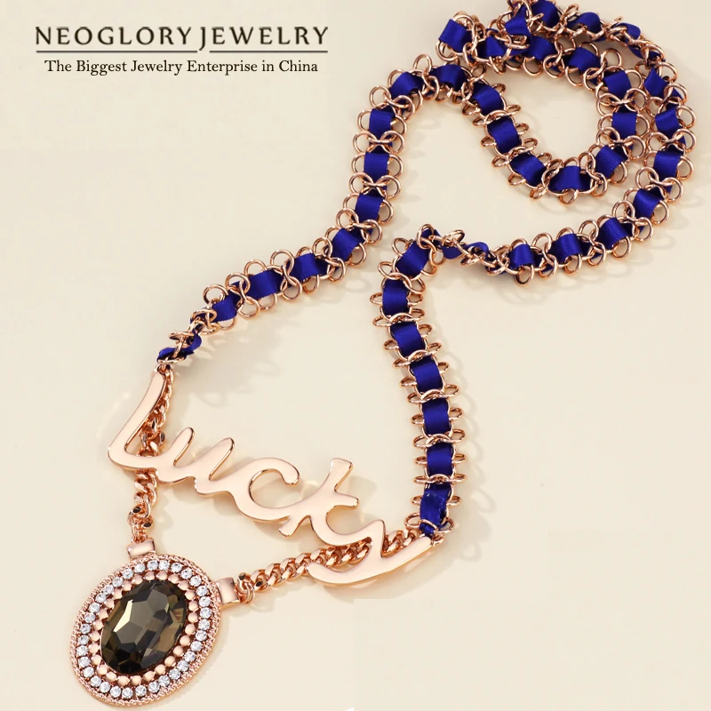 Neoglory австрийские стразы розовое золото длинные цепочки ожерелья для женщин Панк