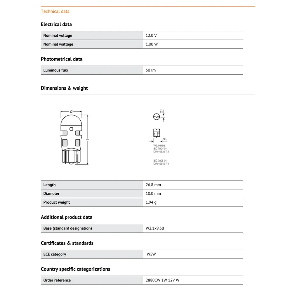 OSRAM T10 светодиодный светильник с крутым белым сигналом поворота для автомобиля
