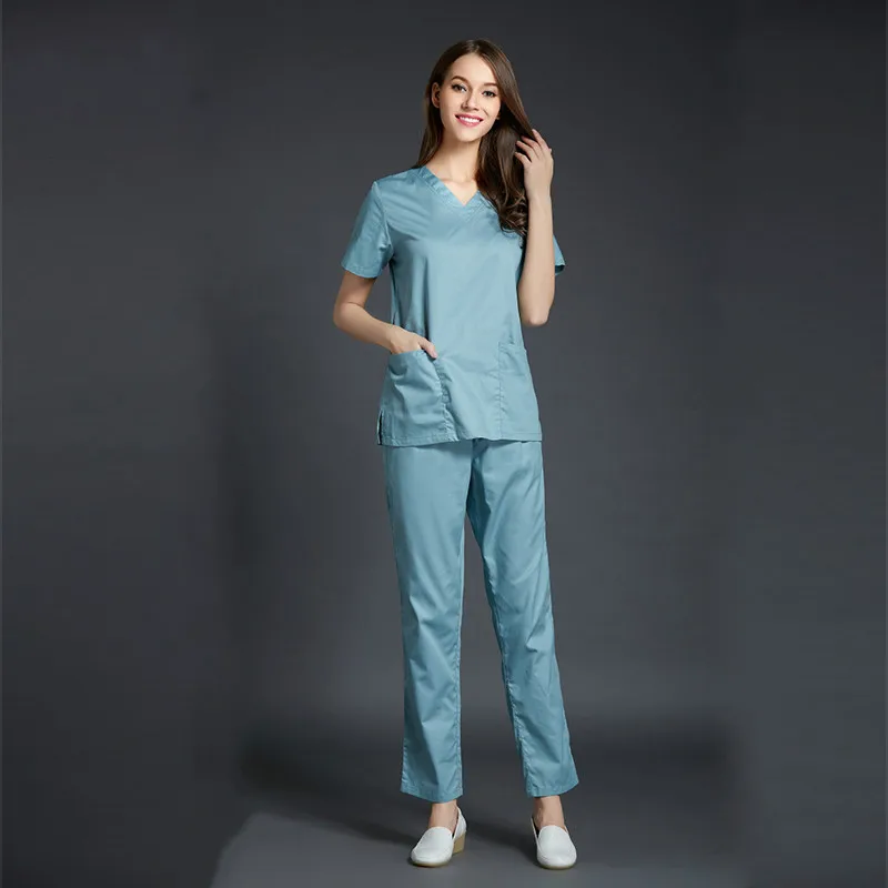 Gray Blue Высококачественная Спецодежда для врача медсестры с короткими рукавами Летний больничный медицинский салон красоты спа наборы скрабов хирургическая медицинская униформа - Цвет: Gray Blue