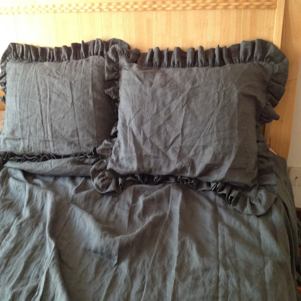 Потертый натуральный пододеяльник 100% из чистого французского льна с оборками