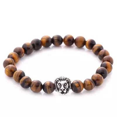 BEAUCHAMP Lion Head Skull Black Lava Rock Beads Bracelets Natural Stone Volcanic Stretch Elastic Cord Jewelry Expandable Gem | Украшения и
