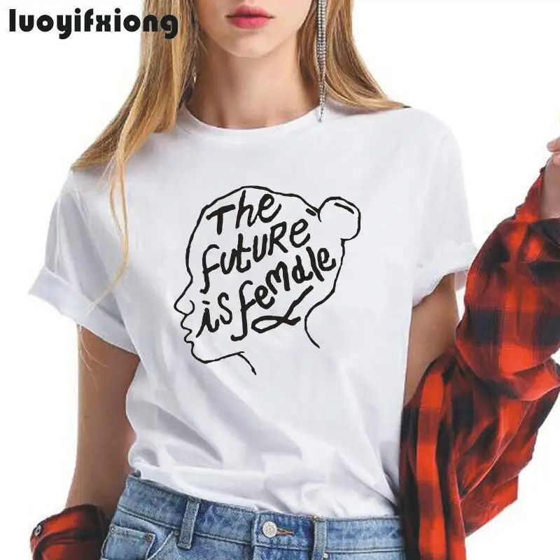 Funny Feminist Graphic Printed Women Tshirt The Future Is Female Slogan Tee Shirt Femme Summer Short Sleeve Tshirt Women Tops