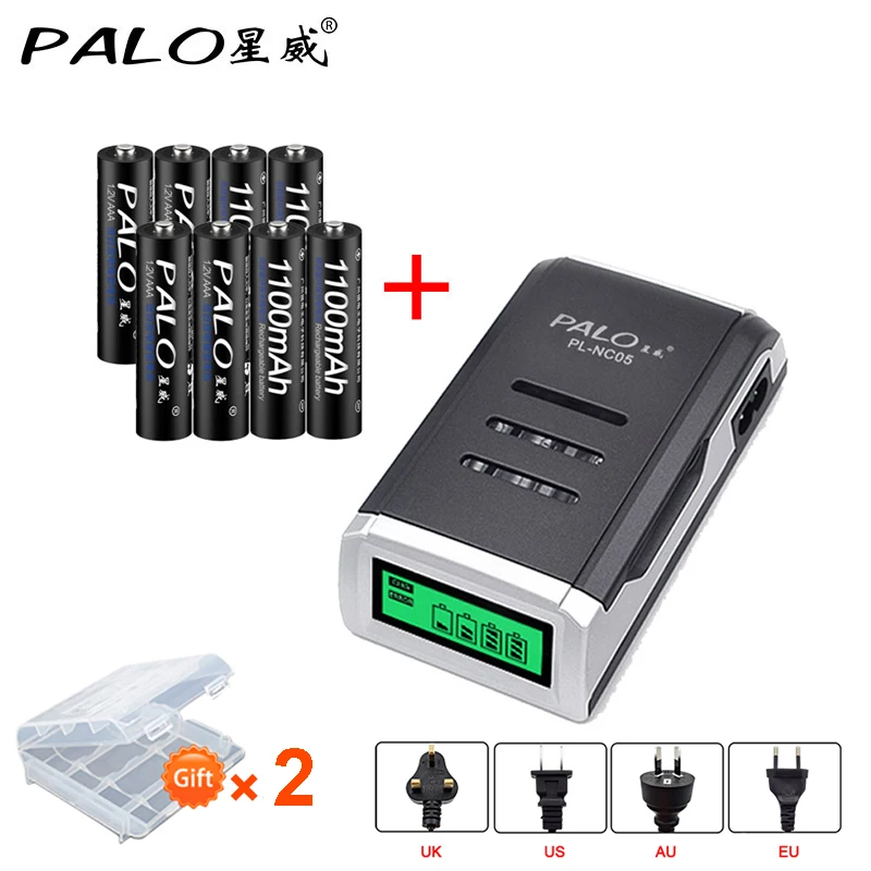 PALO Интеллектуальный ЖК дисплей зарядное устройство для AA / AAA NiCd NiMh аккумуляторы +
