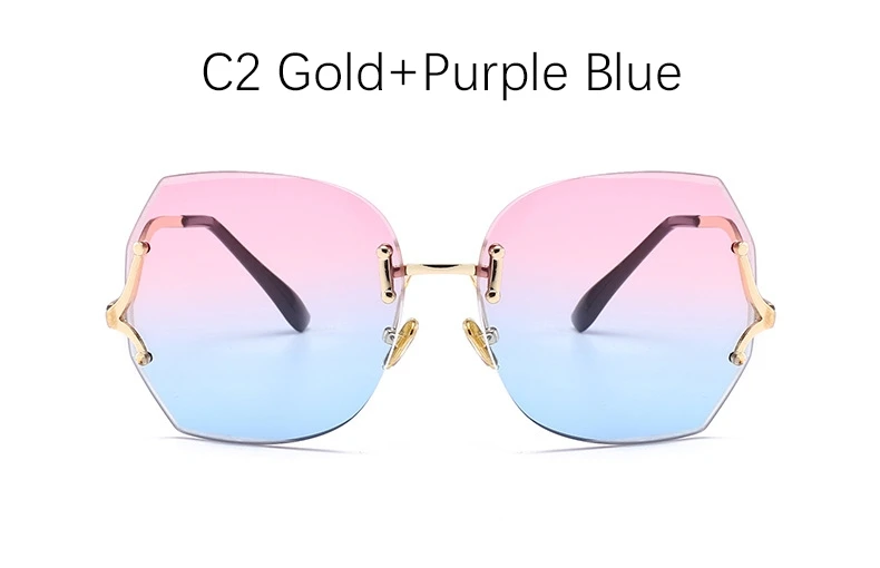 C2 Gold Purple Blue Без оправы градиентный солнцезащитные очки для женщин роскошные большие квадратные Розовые Оттенки для женщин металлическая оправа модные брендовые прозрачные очки - Цвет линз: C2 Gold Purple Blue