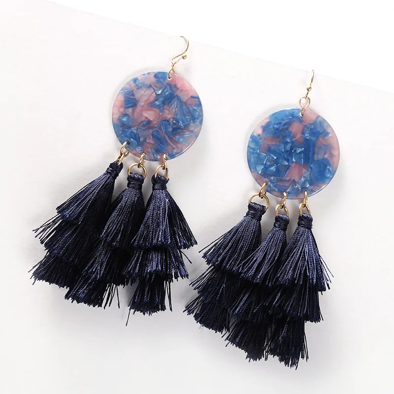 Женские серьги в богемном стиле акриловые Бархатные золотого цвета многослойные