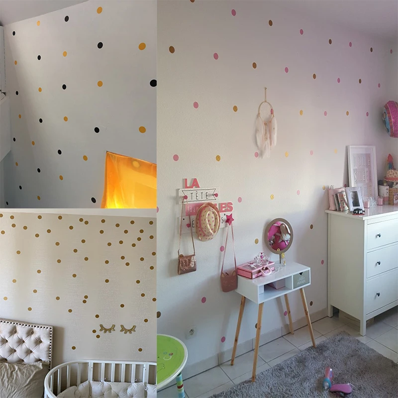Gold Polka Circle Dots Wall Stickers For Baby Child Rooms Nursery Tiny Polka Round Wallpaper Home Decor Kid Gifts Wall Art Mural images - 6