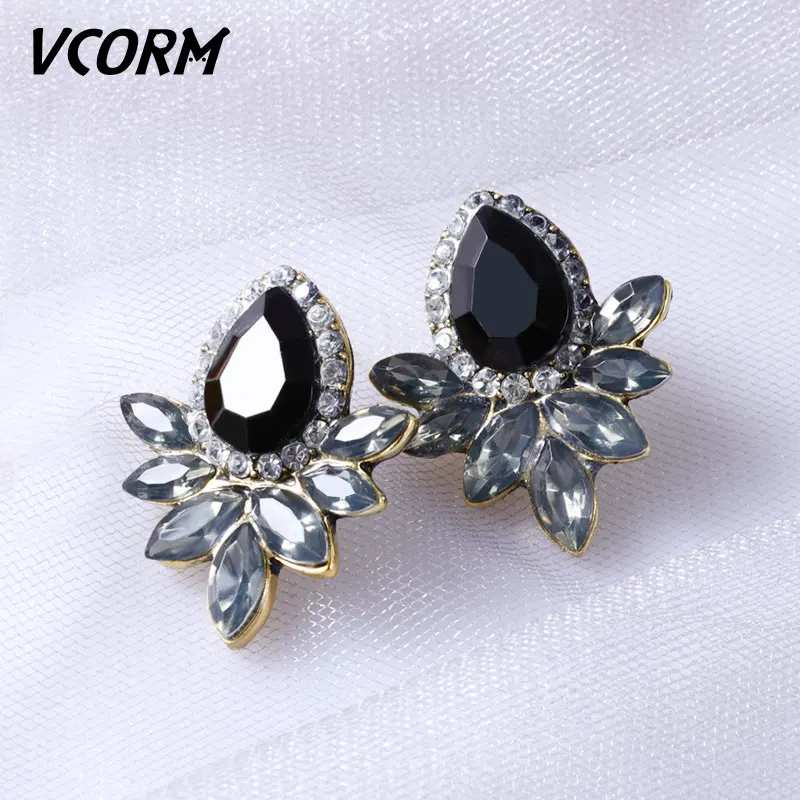 Black VCORM новые корейские модные длинные висячие серьги с кристаллами для женщин массивные классические геометрические висячие серьги хорошее ювелирное изделие подарок - Окраска металла: Black