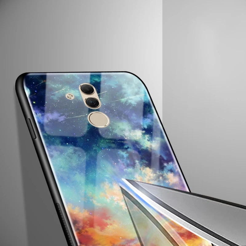Для huawei mate 20 lite чехол Чехол из закаленного стекла для телефона черный ТПУ бампер чехол для huawei mate 20 lite стеклянная крышка mate 20 lite