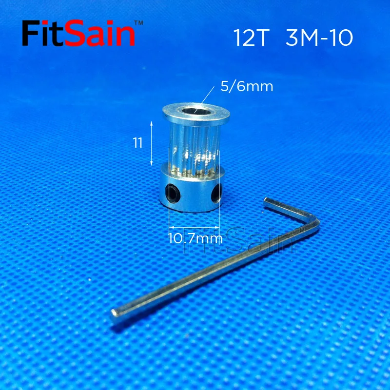 Синхронное колесо FitSain-3M 12T, ширина 10 мм, отверстие для шкива из алюминиевого сплава 5/1/6/6/8 мм
