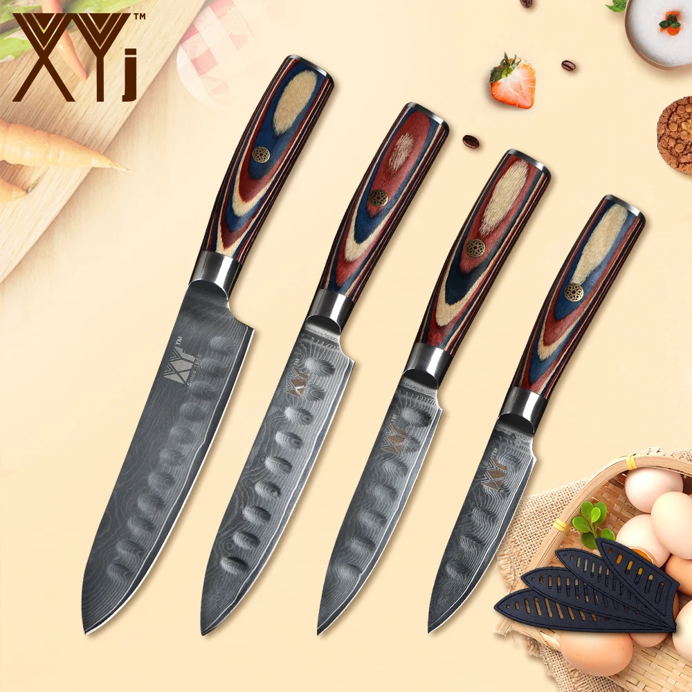 XYj 4 шт. кухонный нож из дамасской стали 3 'Ɗ'' 5 'ƌ'' шеф повара нарезки