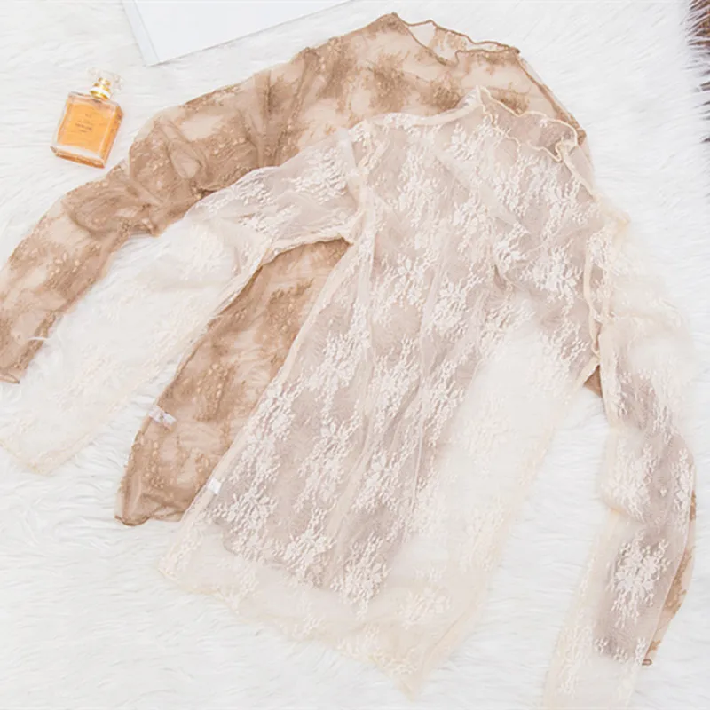 Женский кружевной топ блузки Весенняя Сексуальная Однотонная рубашка женская 6