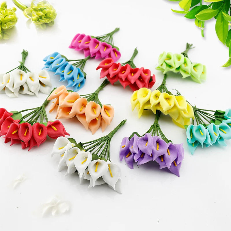 

12 Pcs Mini Foam Calla Handmake Artificial Flower Bouquet Wedding Decoration DIY Wreath Gift Box Scrapbooking Craft Fake Flower