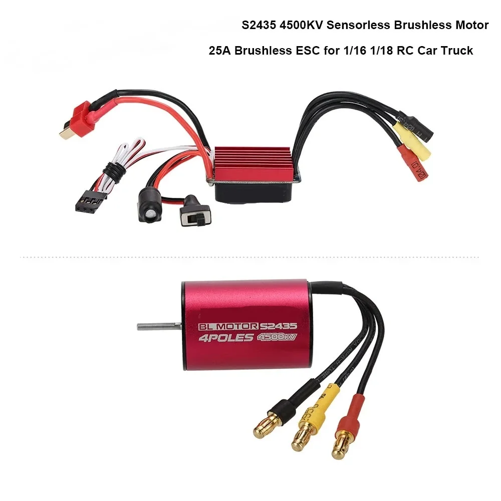 S2435 4500KV Бессенсорный бесщеточный двигатель и 25A ESC Комбинированный набор для 1/16 1/18