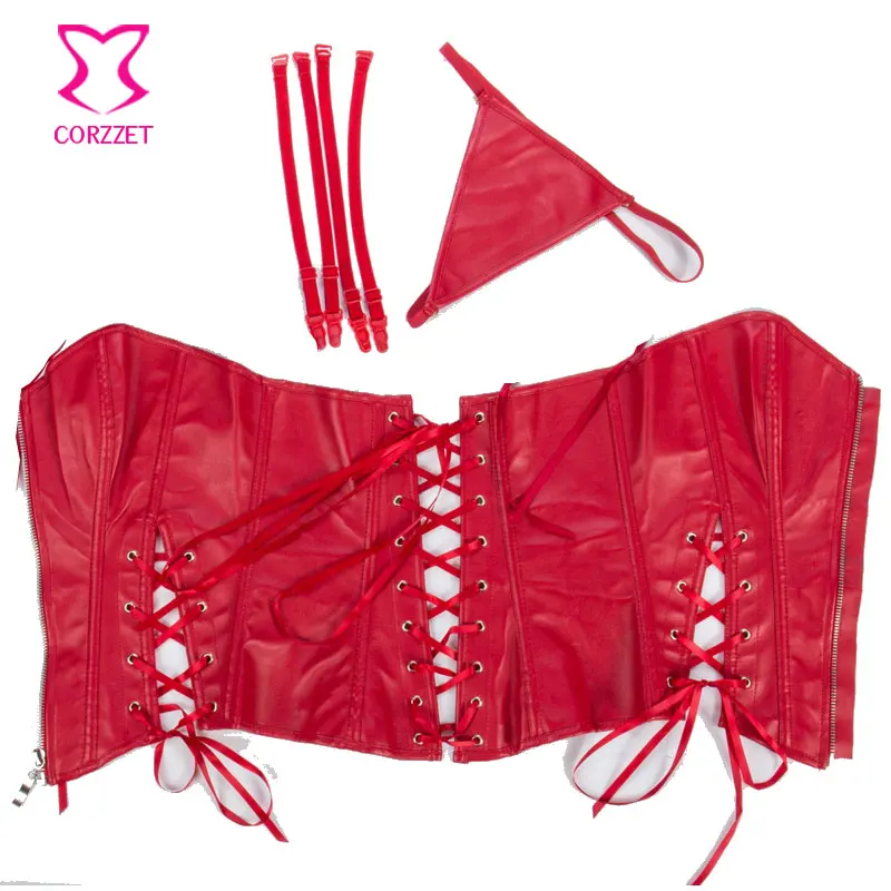 Красный корсет из искусственной кожи с боковой шнуровкой бюстье топ корсеты и в