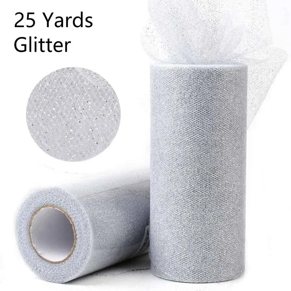 25yrd glitter silver FENGRISE Блестящий рулон тюля с блестками 10 25 ярд 15 см катушка пачка Свадебная отделка органзы лазер DIY ремесло день рождения поставки - Цвет: 25yrd glitter silver