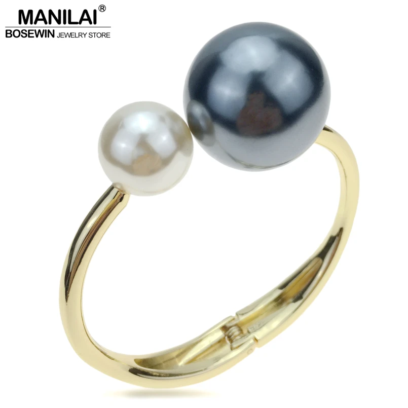 

MANILAI Fashion Charm Bracelets For Women Accessories Imitation Pearl Cuff Bangles Statement Jewelry Wholesale Gift pulseiras