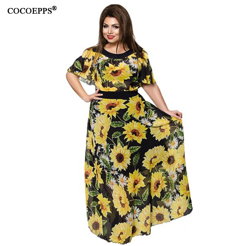 Женское шифоновое платье макси с цветочным принтом большого размера|plus size maxi