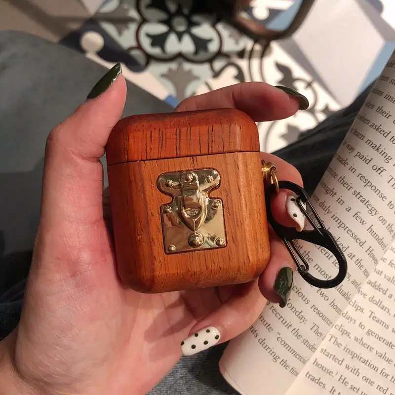 Чехол для Airpods, милый чехол для Airpods 1:1, зарядная коробка для Airpod, bluetooth-гарнитура, металлическая деревянная коробка, роскошная защита от ударов