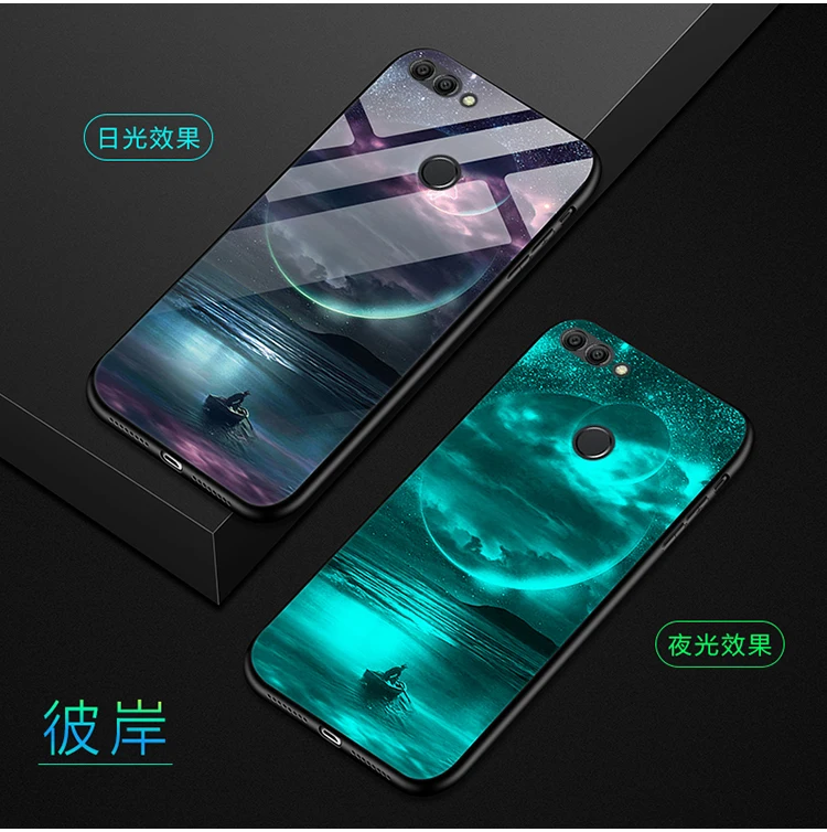 Для huawei Y9 чехол Роскошный светящийся жесткий защитный чехол из закаленного стекла для huawei honor 7C 9N Y7 Prime оболочка