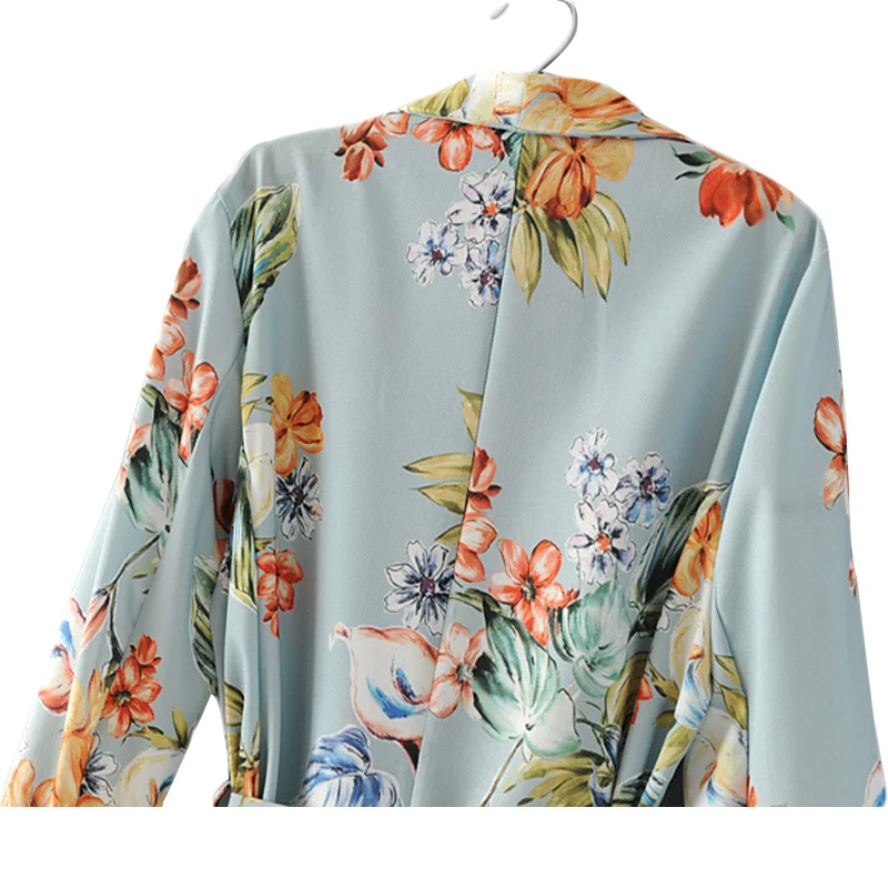 Женский винтажный пиджак с цветочным принтом повседневный поясом и длинными