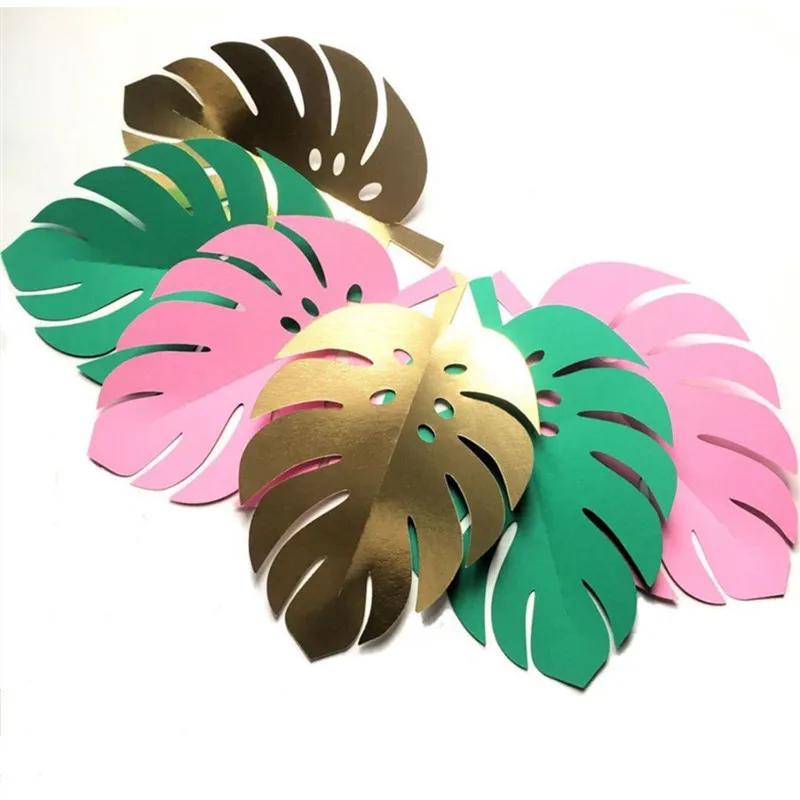 5 шт./упак. тропические растения листья монстеры зеленый бумажный торт Топпер DIY