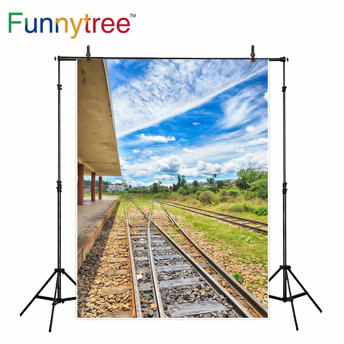 Фон для фотосъемки Funnytree железная дорога голубое небо путешествия природный