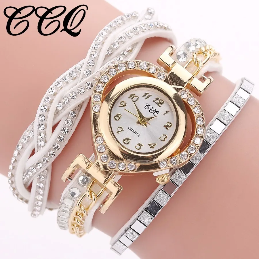 Прямая поставка и оптовая продажа CCQ женские часы модные с сердечком браслетом