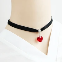 cute girls black velvet gothic choker necklace for women heart crystal pendant ribbon necklace female wedding jewelry party gift