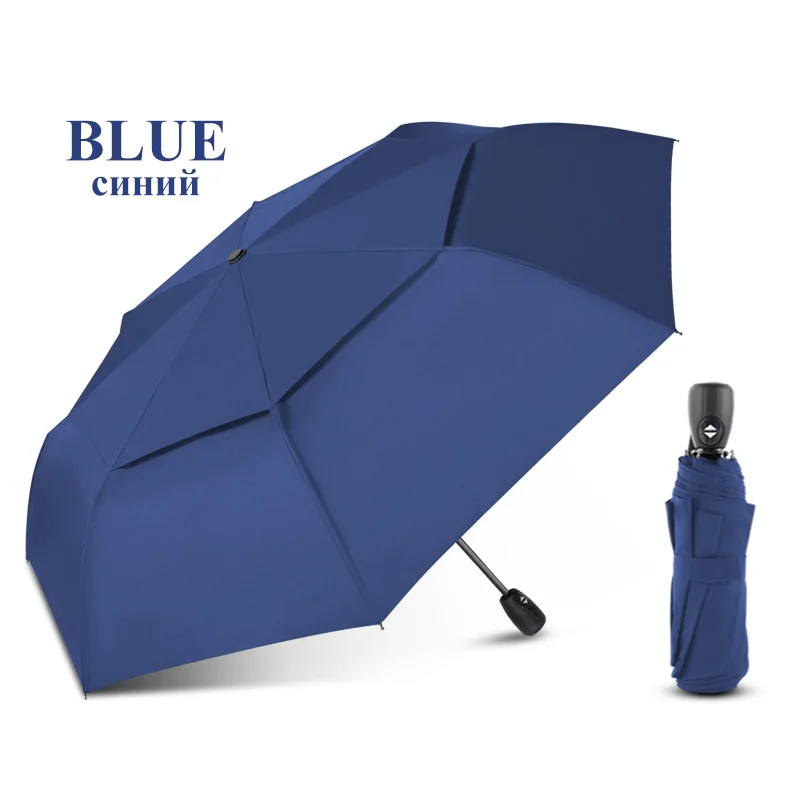 Portable Wind Resistant Umbrella Rain Women Strong Double Layer 3Folding Men Umbrella Automatic Small Quality Travel Umbrellas - Цвет: Blue
