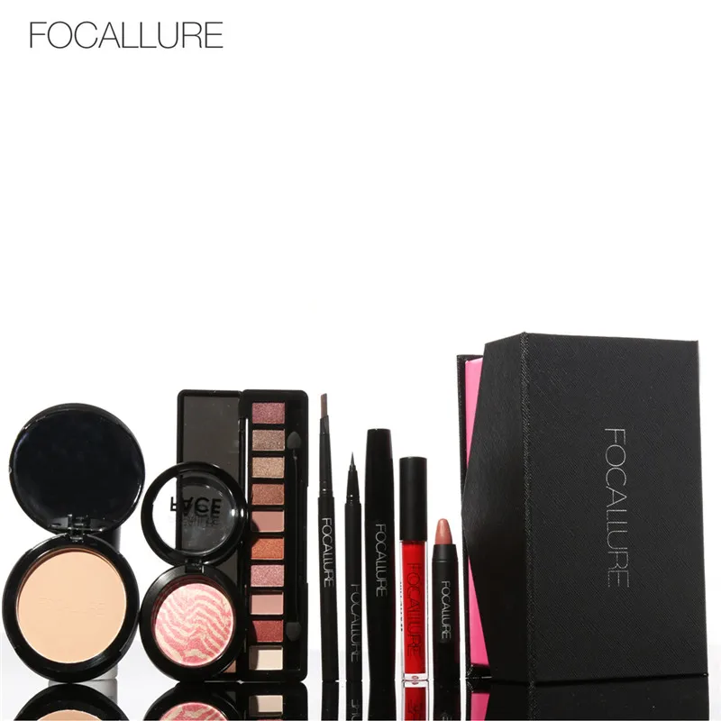 Focallure Повседневная Косметика набор 8 шт. с коробкой матовая губная помада тени для век Тушь для ресниц подводка глаз уход за кожей лица Косметическая пудра profissional