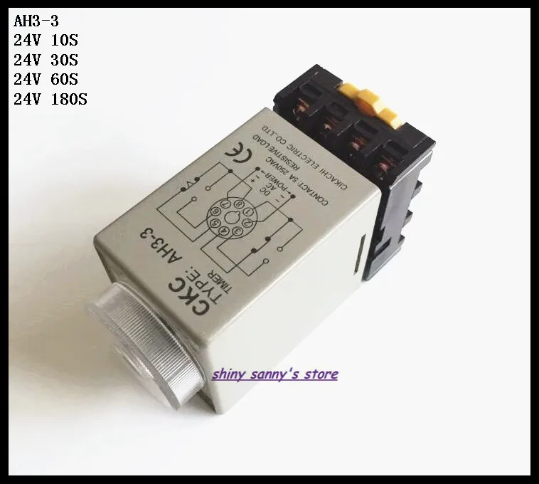 

2 Sets/Lot AH3-3 DC24V 10S/30S/60S/180S Power On Delay Timer Time Relay 24VDC 8 Pins With PF083A Socket Base Brand New