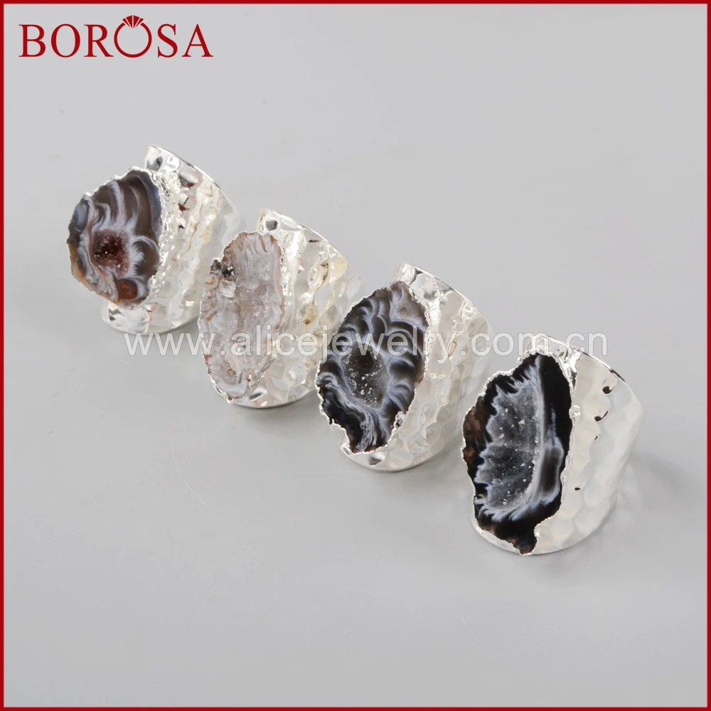 BOROSA Druzy серебряного цвета свободной формы Природный камень Друза Открытые Кольца