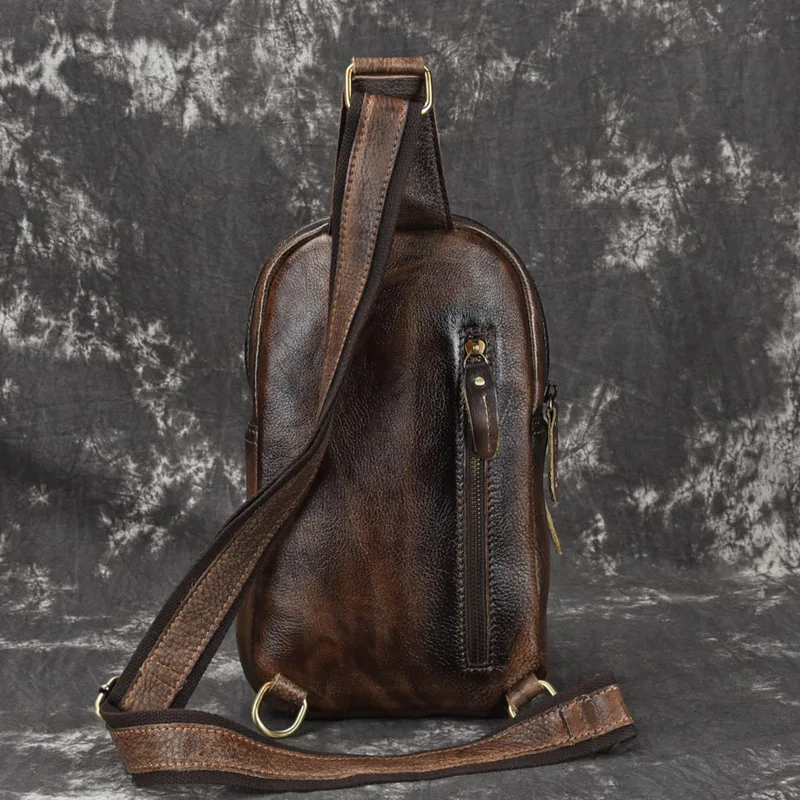 Нагрудная сумка из натуральной воловьей кожи для мужчин Винтажная сумочка-слинг