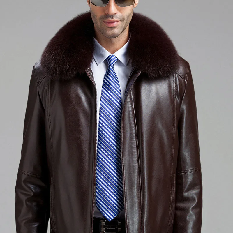 

Removable real fox fur collar detachable natural mink fur liner jackets men short style faux leather coats outerwear plus size
