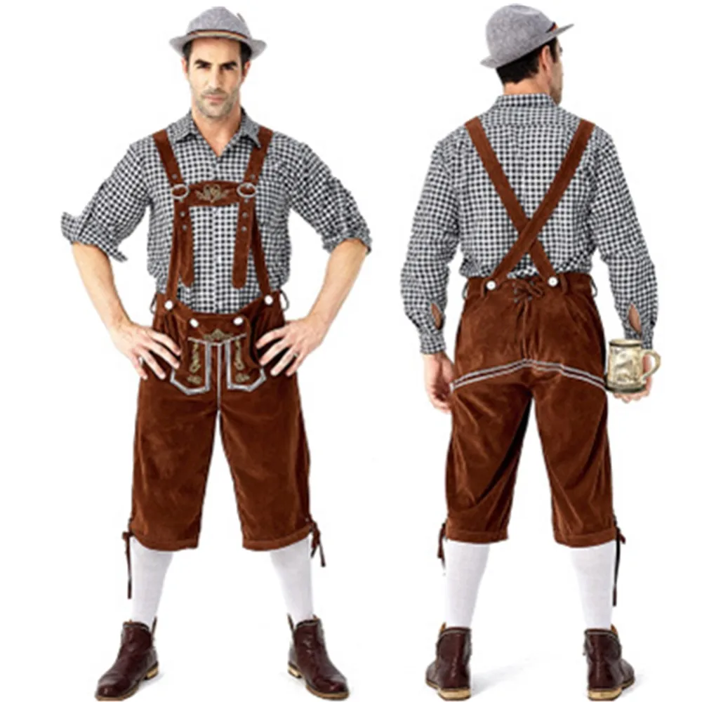 Серый Взрослый Делюкс Для Мужчин's пиво oktoberfest ледерхозе одежда Германия баварский народный праздник шорты на подтяжках - Цвет: Серый
