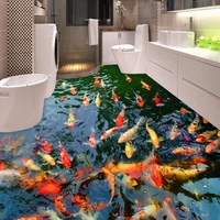 high quality custom 3d floor wallpaper pond carp toilets bathroom bedroom pvc floor sticker painting mural wallpaper waterproof