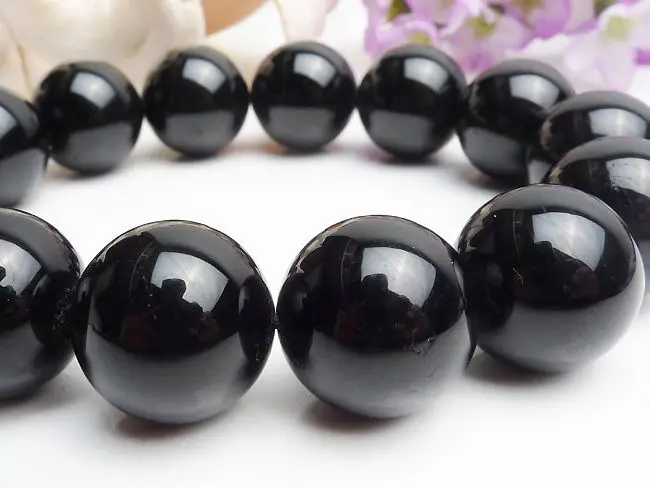 Бесплатная доставка круглые бусины из натурального черного турмалина браслет 16