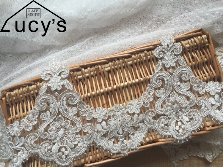 

Top quality scallop ivory lace trimming embroidered wedding bride veil sewing lace 3d corded lace trim 5 yards/lot factory price
