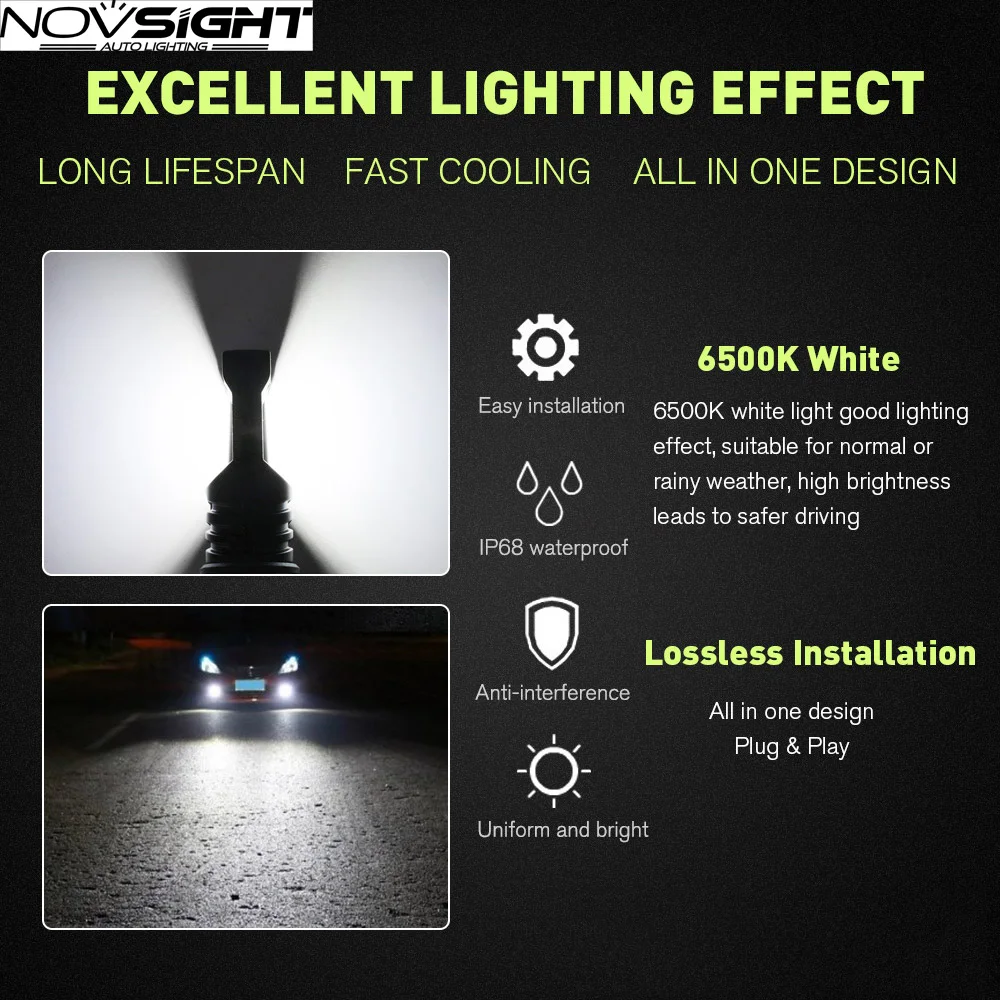 Novsight 2 шт. LED HB3 9005 9006 HB4 H4 H7 противотуманные лампочки H11 H1 чип Светодиодные
