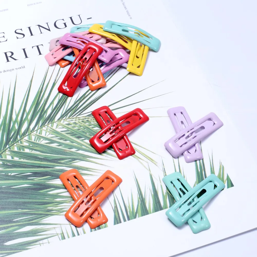 10pcs Baby Snap Hair Clips Children Colorful Women Metal Barrettes Rectangle Hairpin Accessories for Girls Hairgrips 5cm |